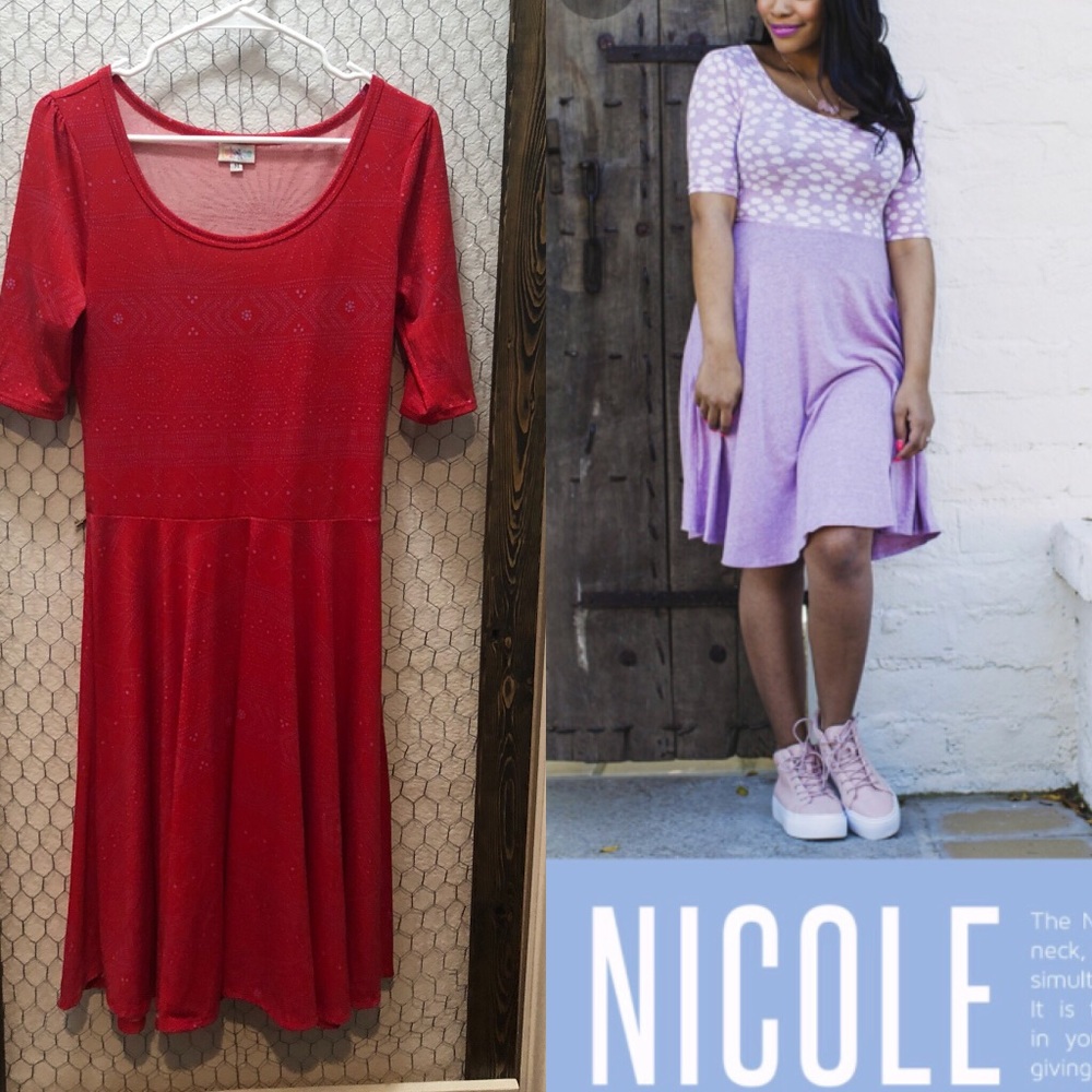 Red w light purple polka dots Lularoe Nicole dress
